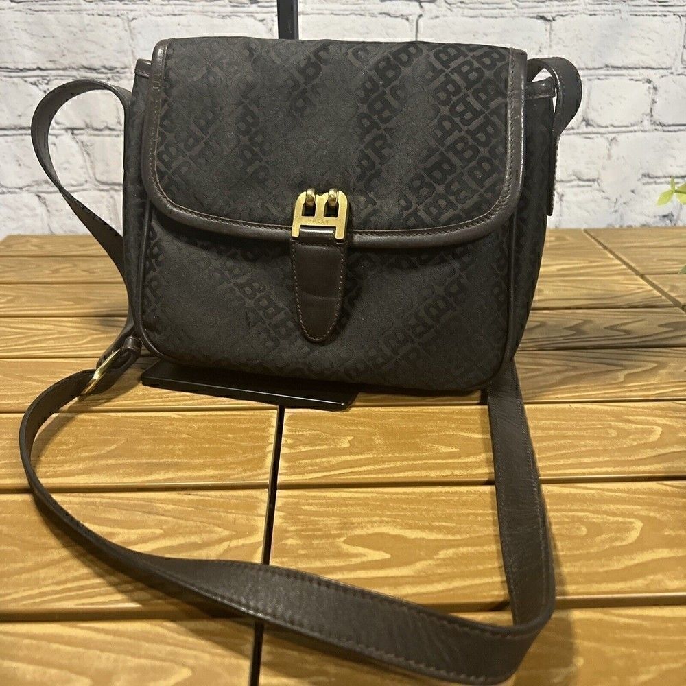 BALLY  Italy Monogram Canvas Leather Shoulder Crossbody Bag